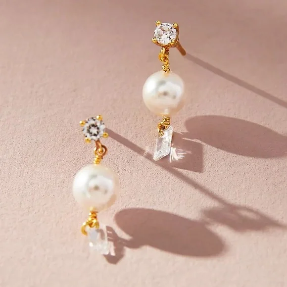 🆕 Anthropologie Embellished Pearl Drop Earrings - Picture 2 of 3